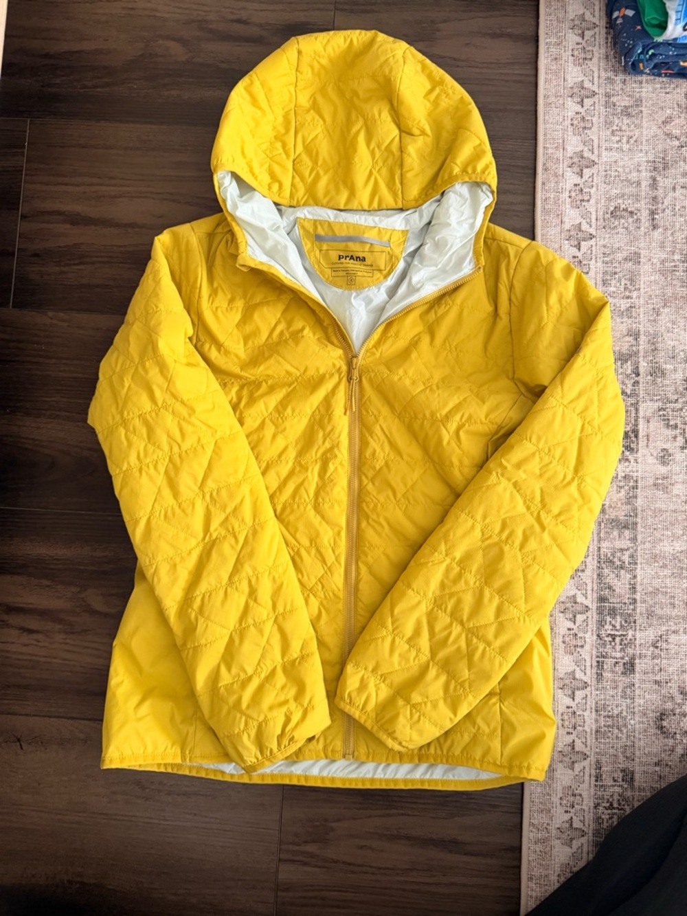 Prana Bright Yellow Quilted Hooded Puffer Jacket